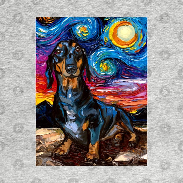 Black and Tan Shorthair Dachshund Night 2 by sagittariusgallery